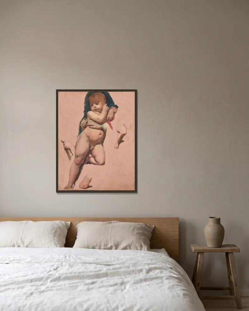 Studie zum Christuskind aus dem Gelübde Ludwigs XIII. in der Kathedrale von Montauban von Jean Auguste Dominique Ingres gerahmt an einer Wand