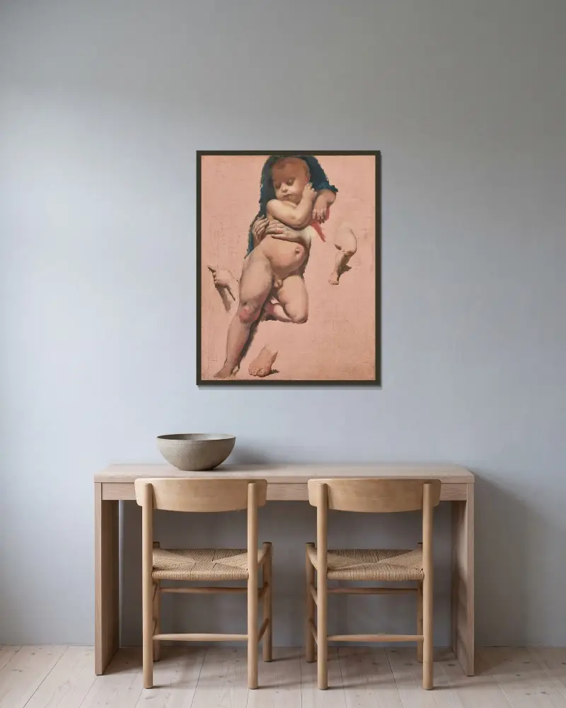 Studie zum Christuskind aus dem Gelübde Ludwigs XIII. in der Kathedrale von Montauban von Jean Auguste Dominique Ingres gerahmt an einer Wand