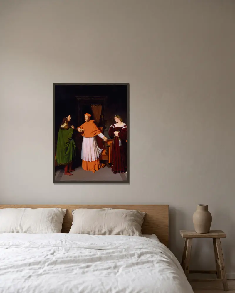 Förlovningen mellan Rafael och kardinal Bibbienas systerdotter av Jean Auguste Dominique Ingres inramad på en vägg
