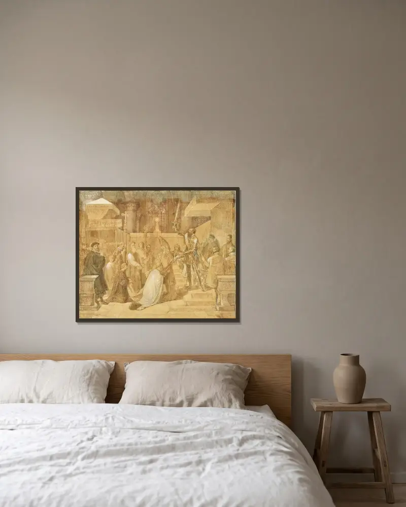 Hertigen av Alba tar emot påvens välsignelse i katedralen Sainte-Gudule i Bryssel av Jean Auguste Dominique Ingres inramad på en vägg