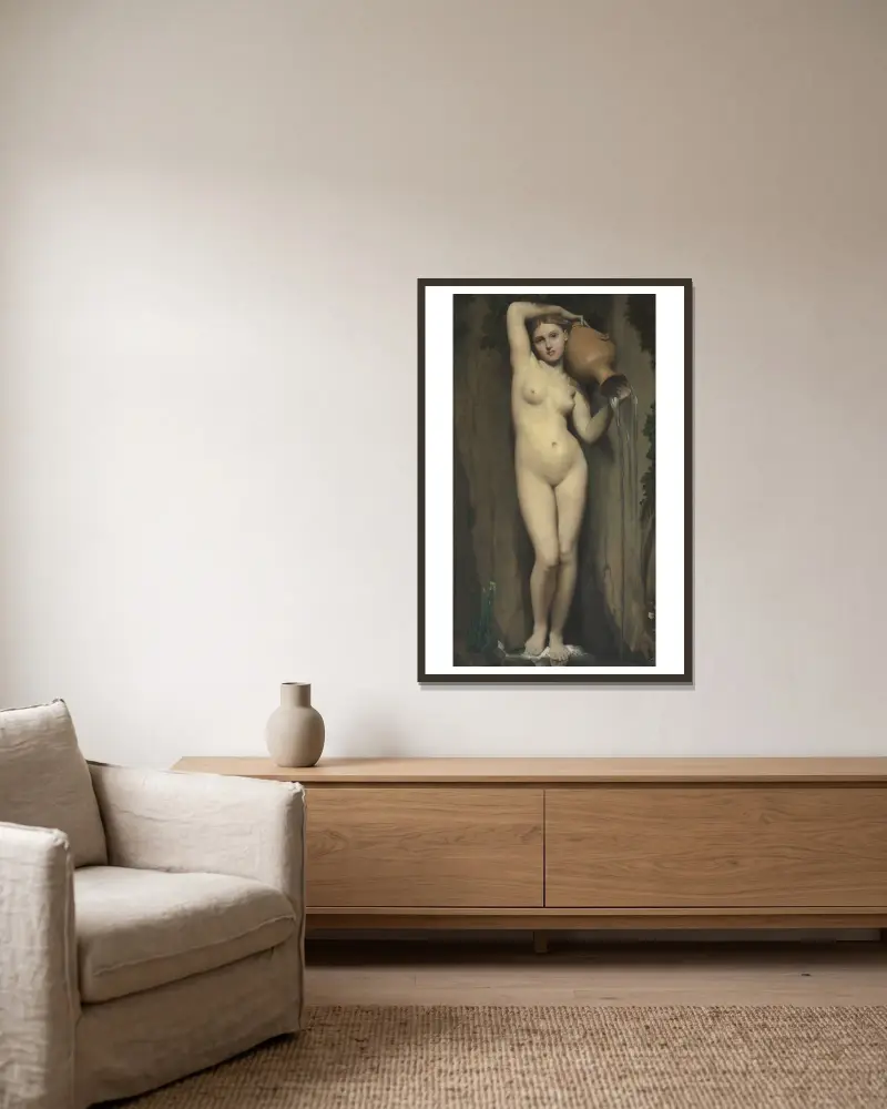 The Spring av Jean Auguste Dominique Ingres inramad på en vägg