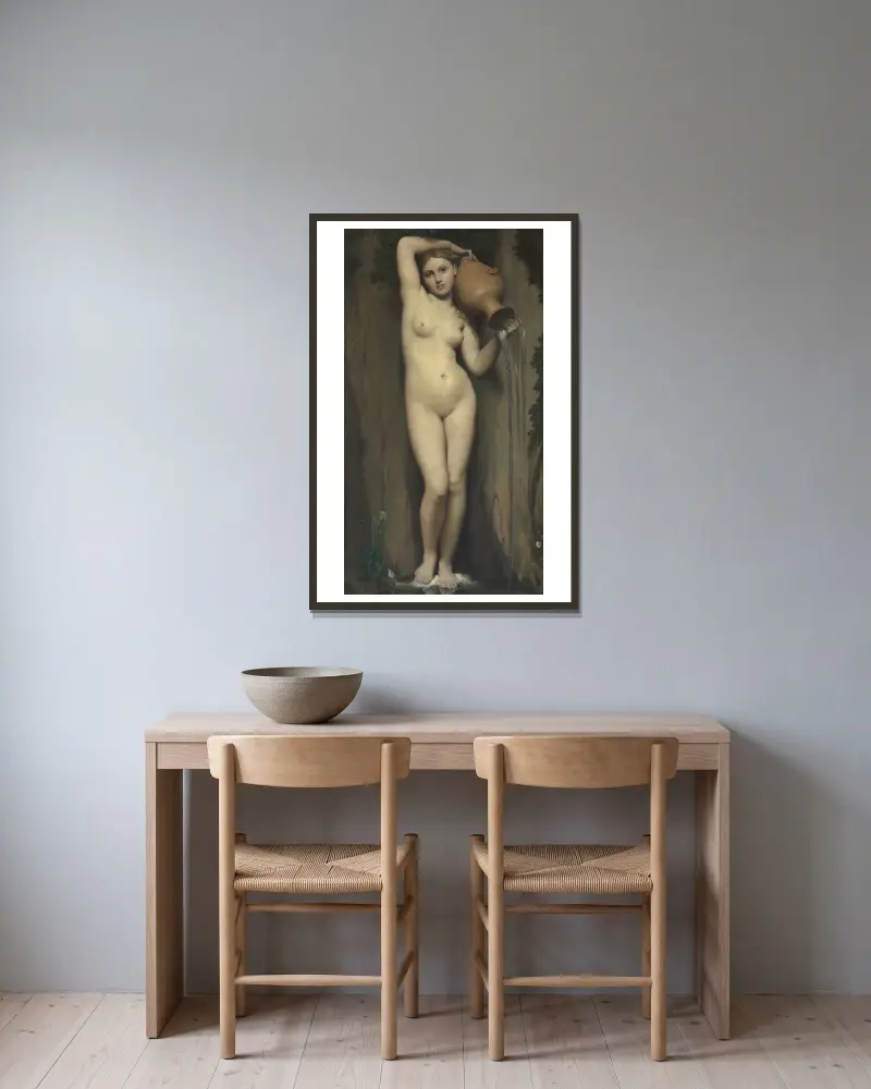 The Spring av Jean Auguste Dominique Ingres inramad på en vägg