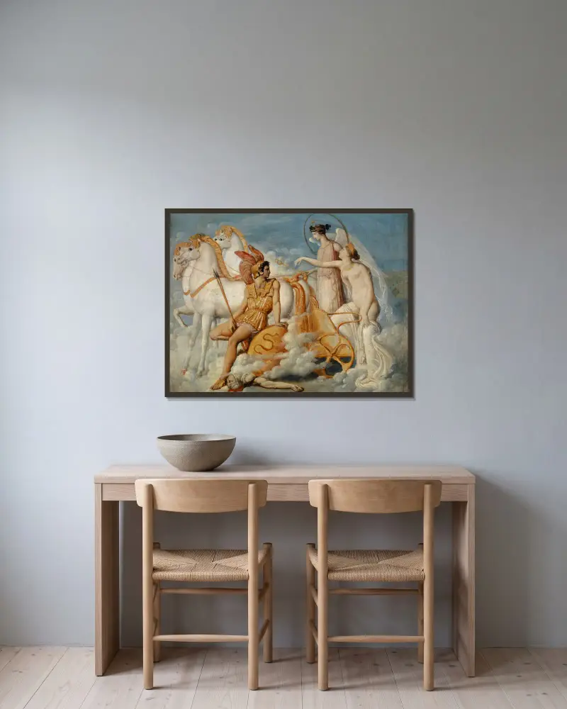 Venus, Injured By Diomedes, Returns To Olympus av Jean Auguste Dominique Ingres inramad på en vägg