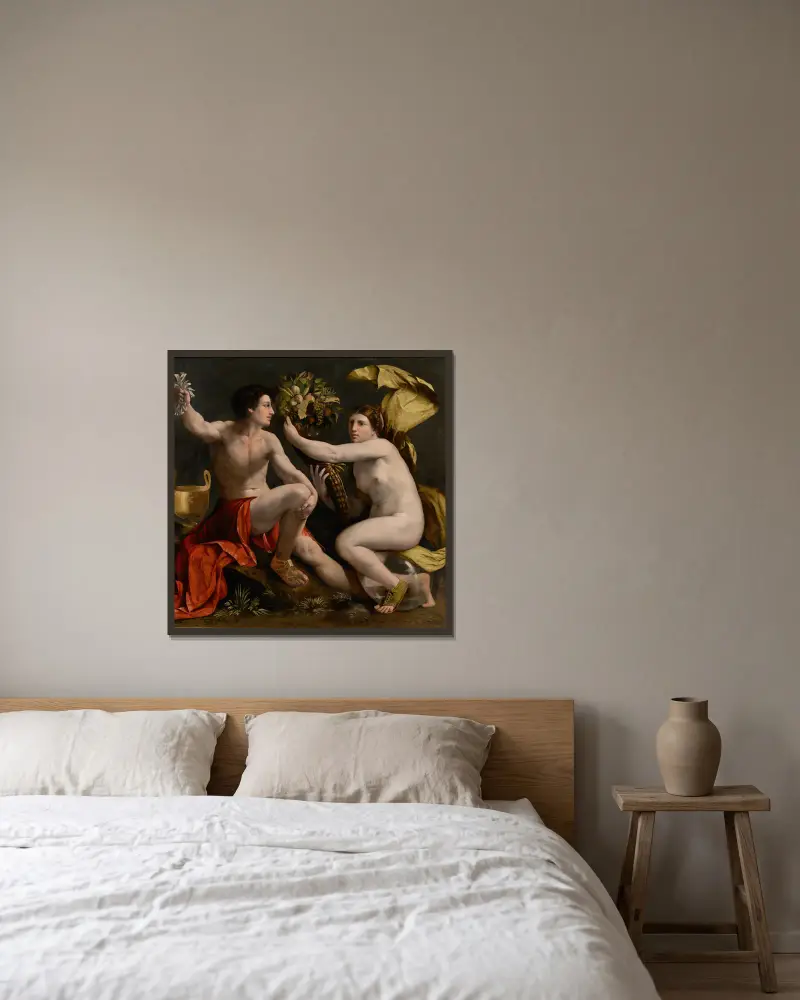 Allegory of Fortune av Dosso Dossi inramad på en vägg