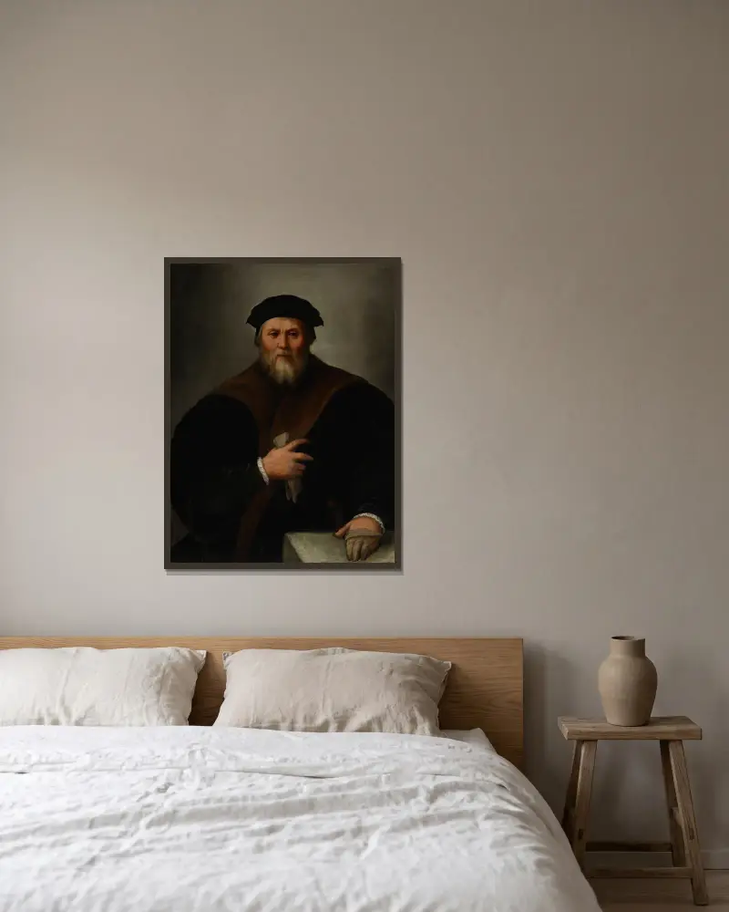 Bildnis eines Herrn – Nr. 2 von Dosso Dossi gerahmt an einer Wand