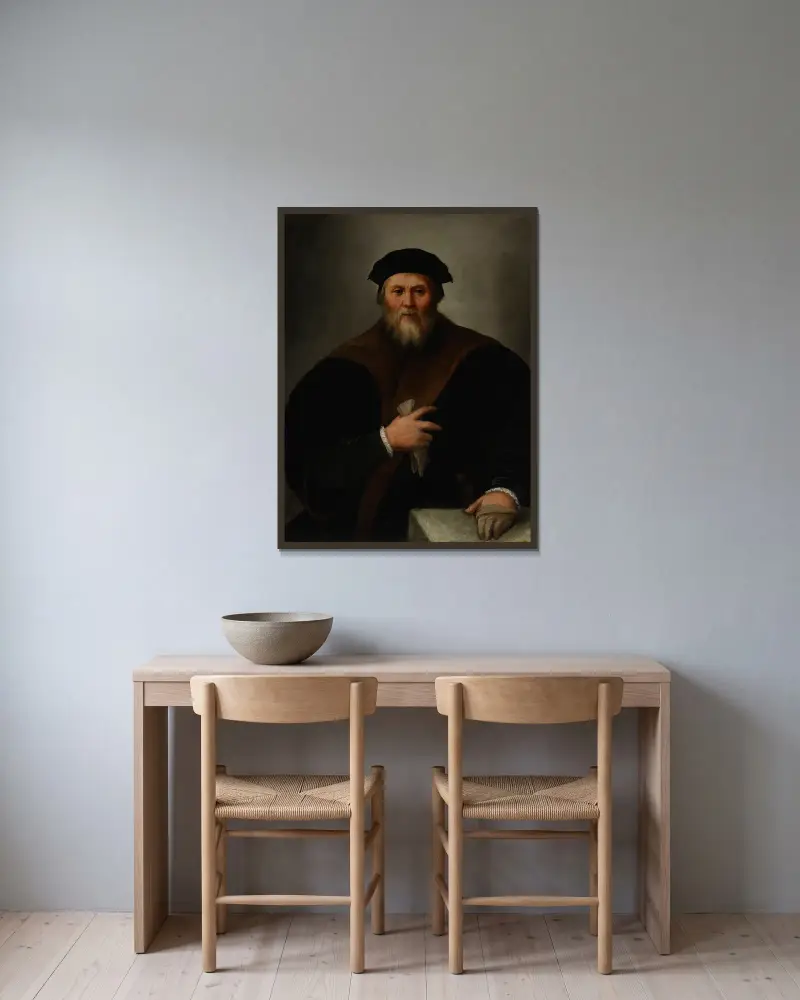 Bildnis eines Herrn – Nr. 2 von Dosso Dossi gerahmt an einer Wand