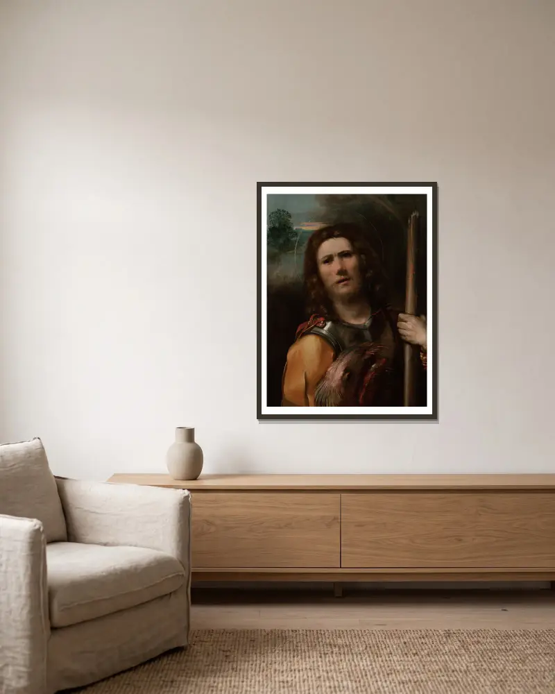 Saint George av Dosso Dossi inramad på en vägg