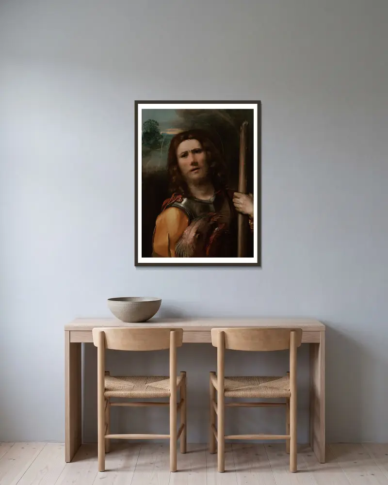 Saint George av Dosso Dossi inramad på en vägg