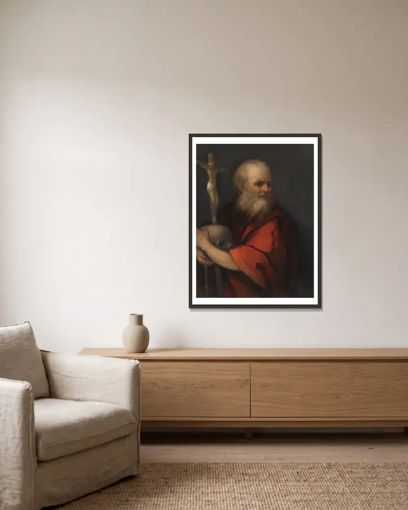 Der heilige Hieronymus von Dosso Dossi gerahmt an einer Wand
