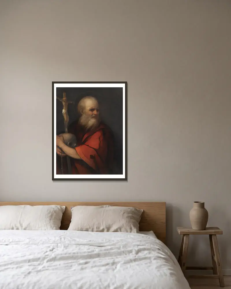 Der heilige Hieronymus von Dosso Dossi gerahmt an einer Wand