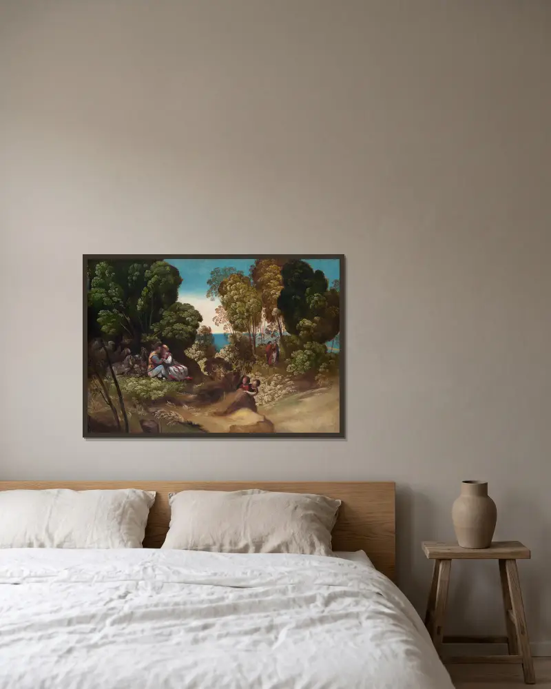 Människans tre åldrar av Dosso Dossi inramad på en vägg