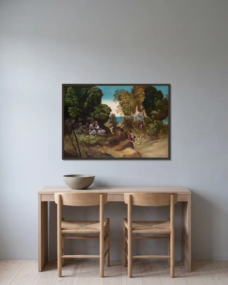 Människans tre åldrar av Dosso Dossi inramad på en vägg
