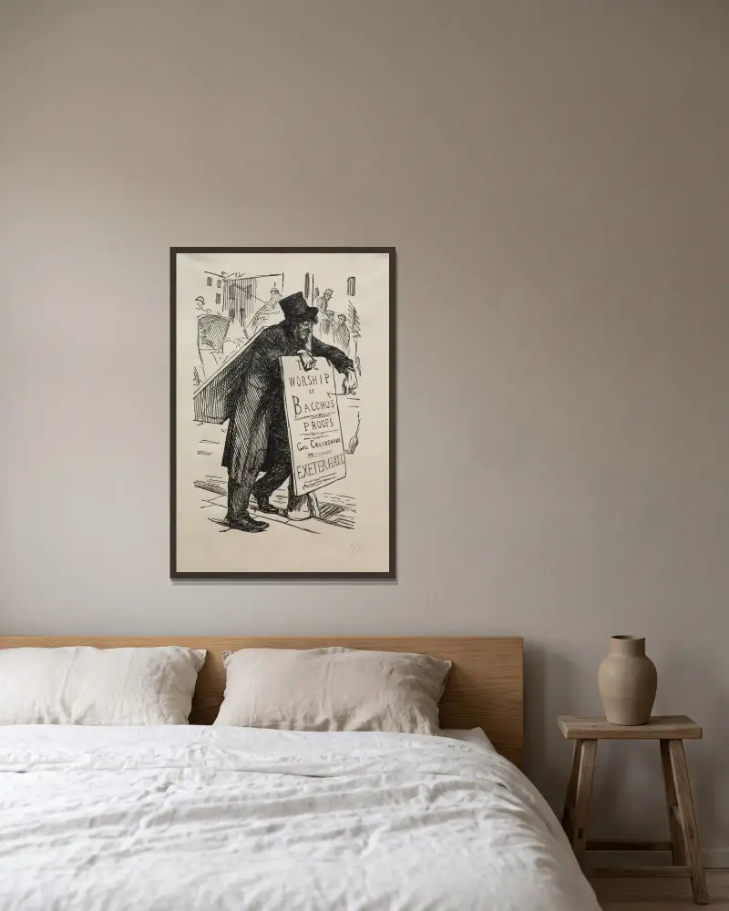 Den moderna annonseringskonsten av George Du Maurier inramad på en vägg