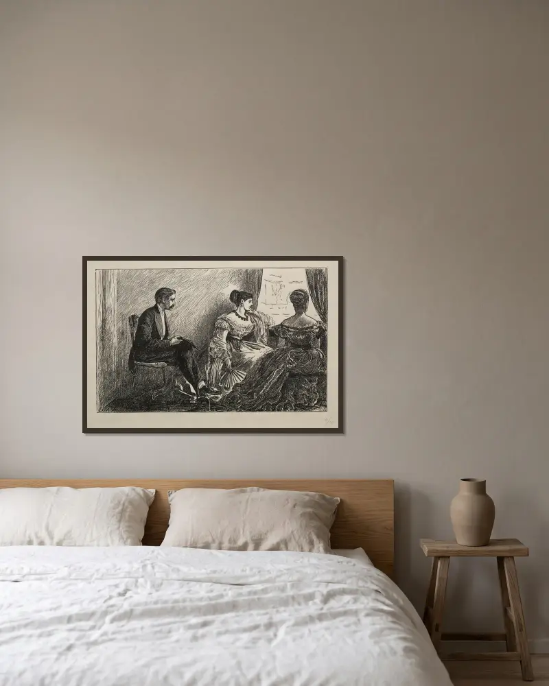Den vita kamelian av George Du Maurier inramad på en vägg