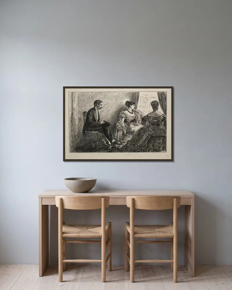 Den vita kamelian av George Du Maurier inramad på en vägg
