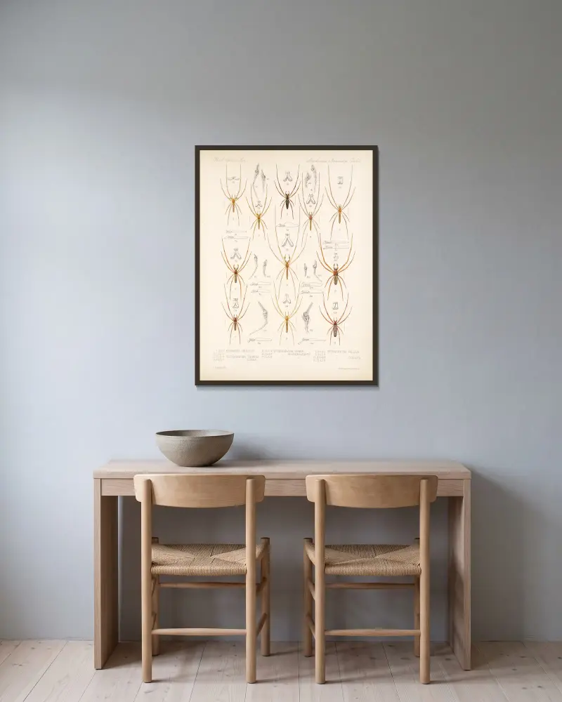 Spinnen und andere Arachniden, Tafel 02 von Frederick DuCane Godman gerahmt an einer Wand