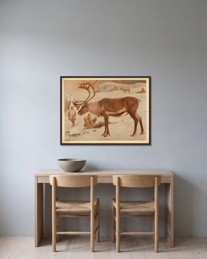 Reindeer av F. E. Wachsmuth inramad på en vägg