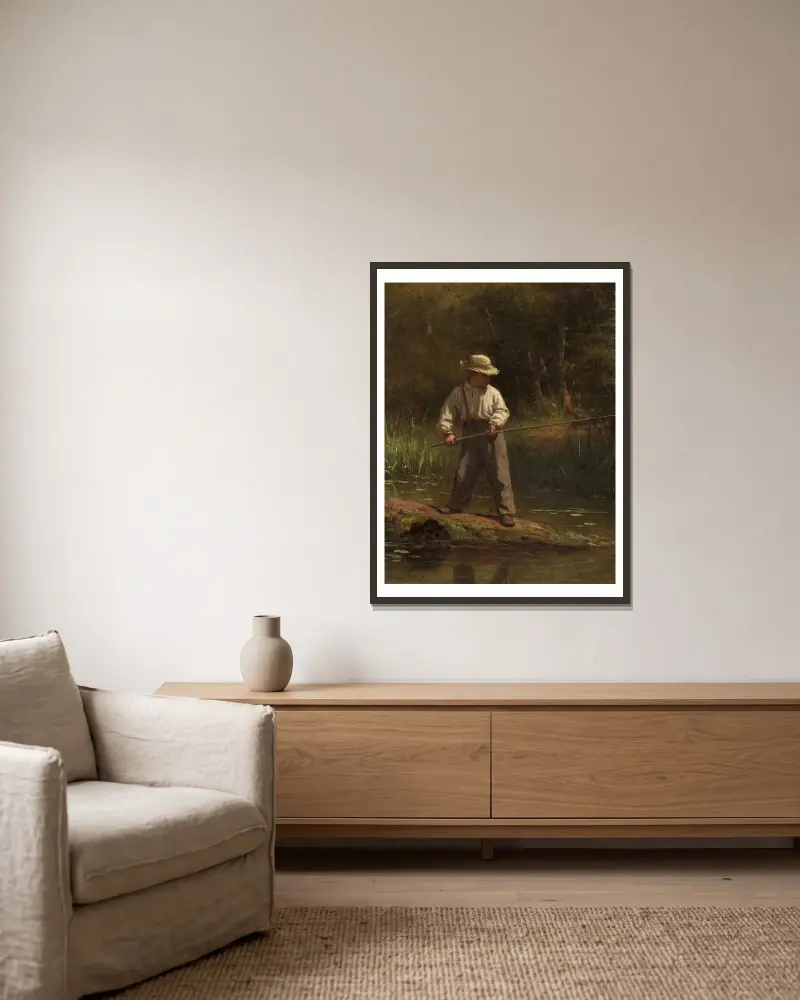 Chłopiec łowiący ryby, Eastman Johnson w ramie na ścianie