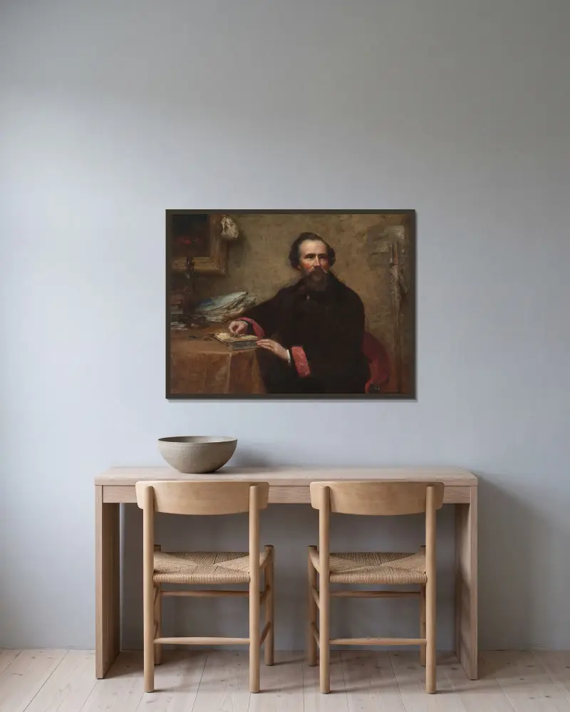 Porträtt av Genio C. Scott av Eastman Johnson inramad på en vägg