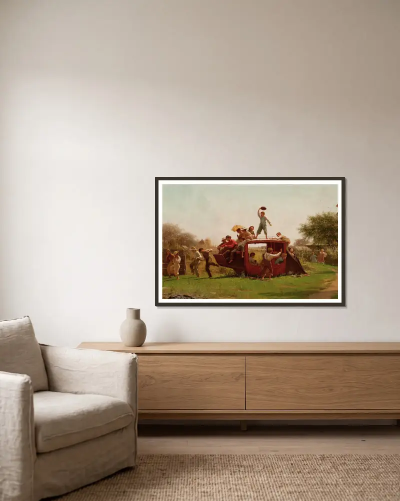 The Old Stagecoach av Eastman Johnson inramad på en vägg