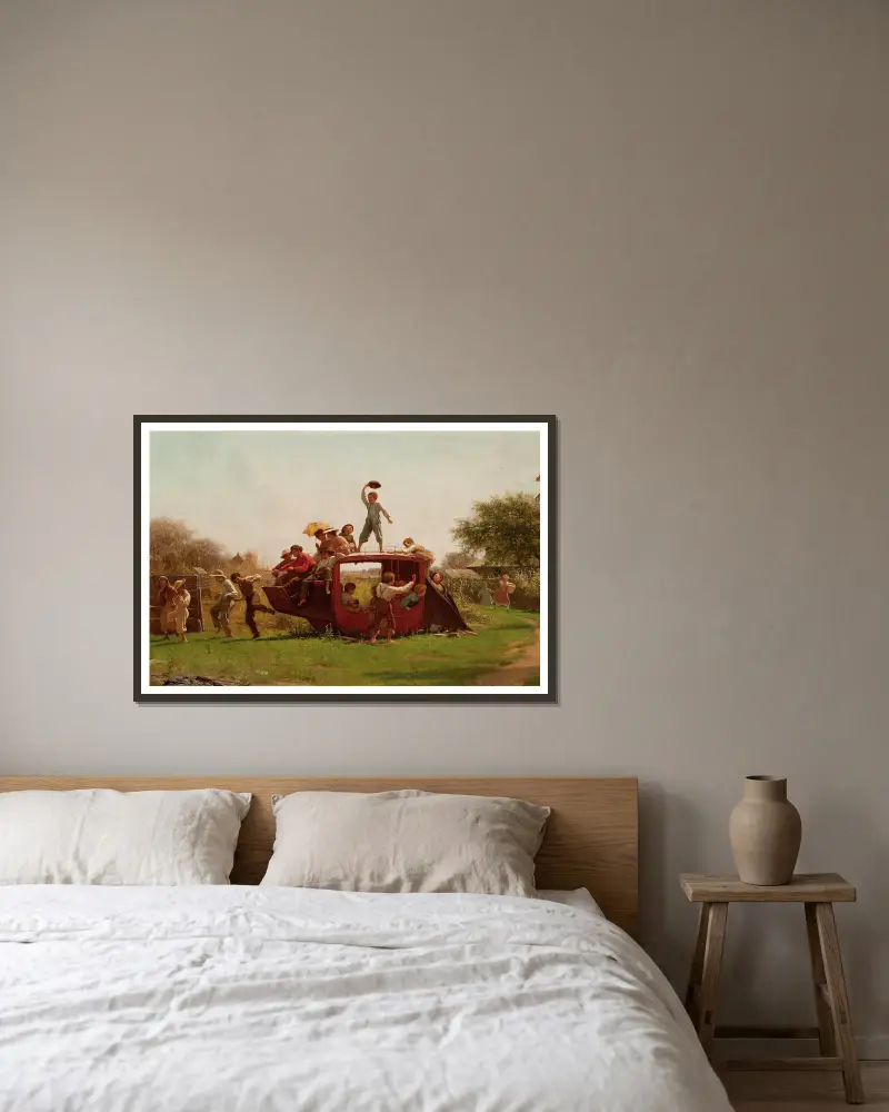 The Old Stagecoach av Eastman Johnson inramad på en vägg