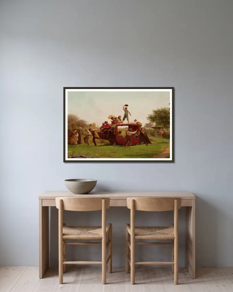 The Old Stagecoach av Eastman Johnson inramad på en vägg