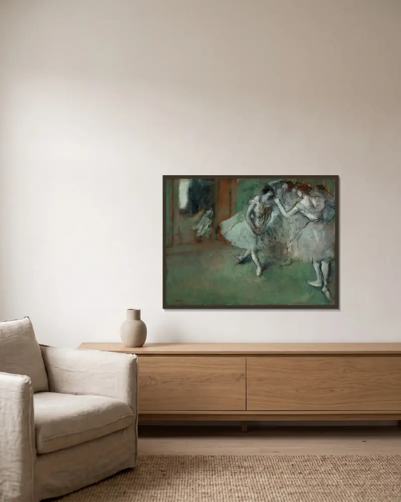 En grupp dansare av Edgar Degas inramad på en vägg