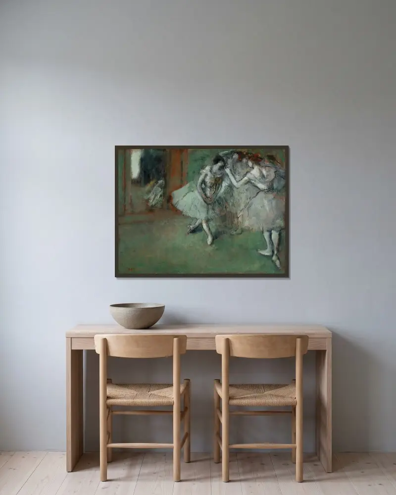 En grupp dansare av Edgar Degas inramad på en vägg