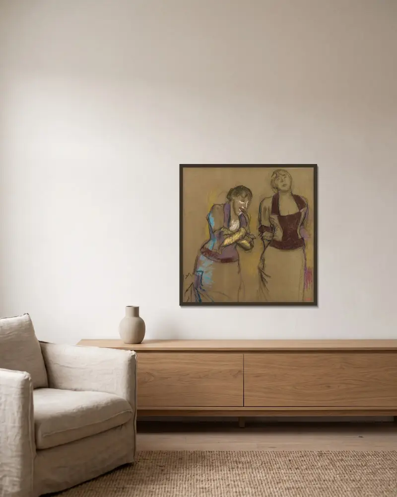 Café-Concert, zwei Sängerinnen von Edgar Degas gerahmt an einer Wand