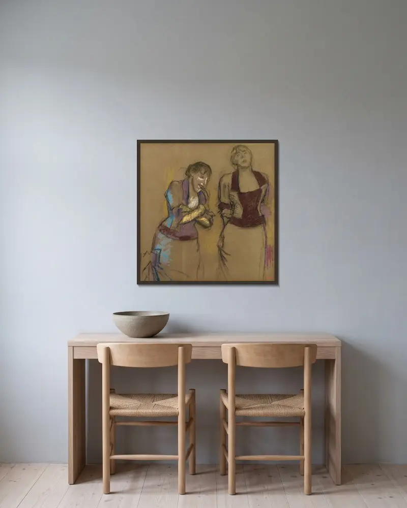 Café-Concert, zwei Sängerinnen von Edgar Degas gerahmt an einer Wand