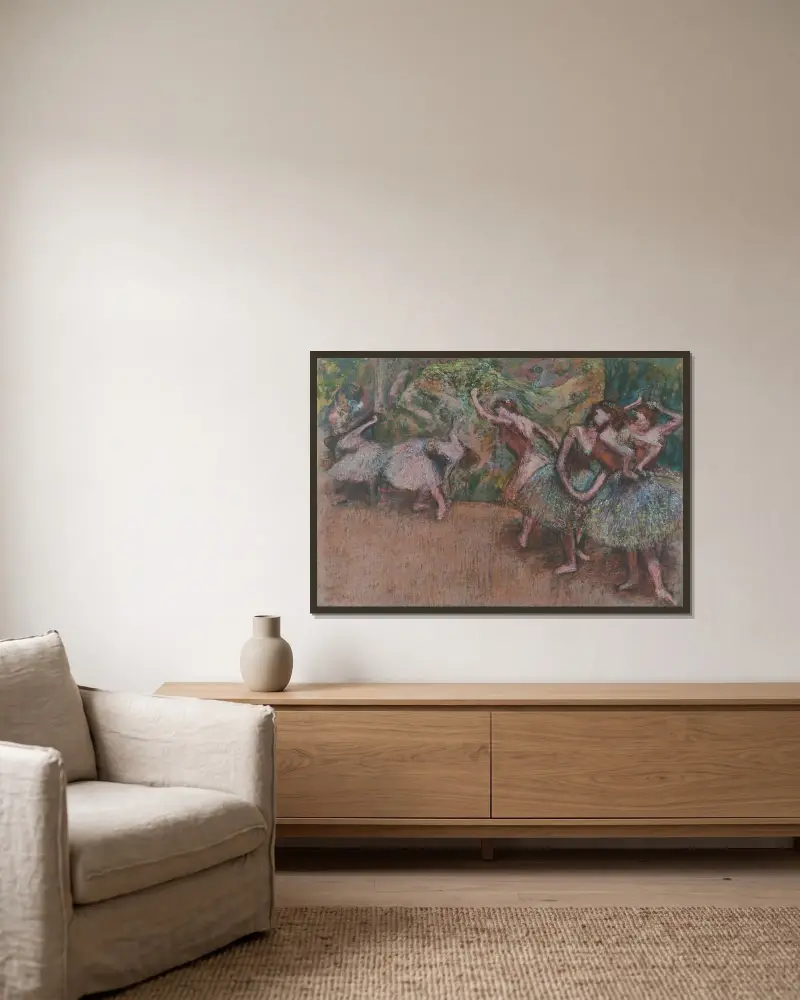 Ballet Scene av Edgar Degas inramad på en vägg