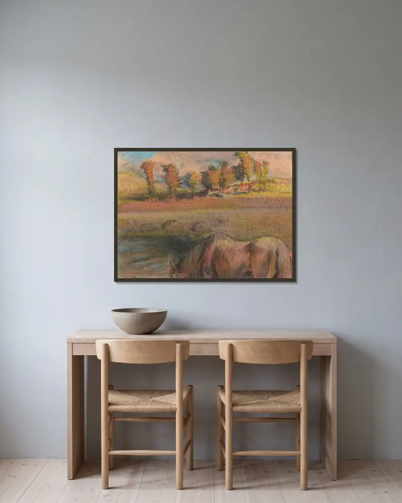 Cheval au bord de la mare av Edgar Degas inramad på en vägg