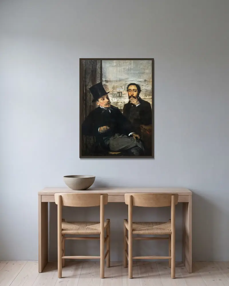 Degas and Évariste de Valernes av Edgar Degas inramad på en vägg