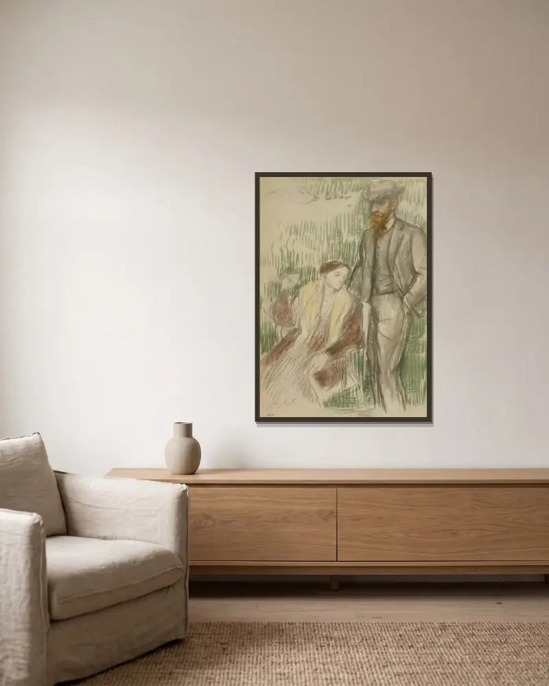 Skizze für ein Porträt von Herrn und Frau Louis Rouart von Edgar Degas gerahmt an einer Wand