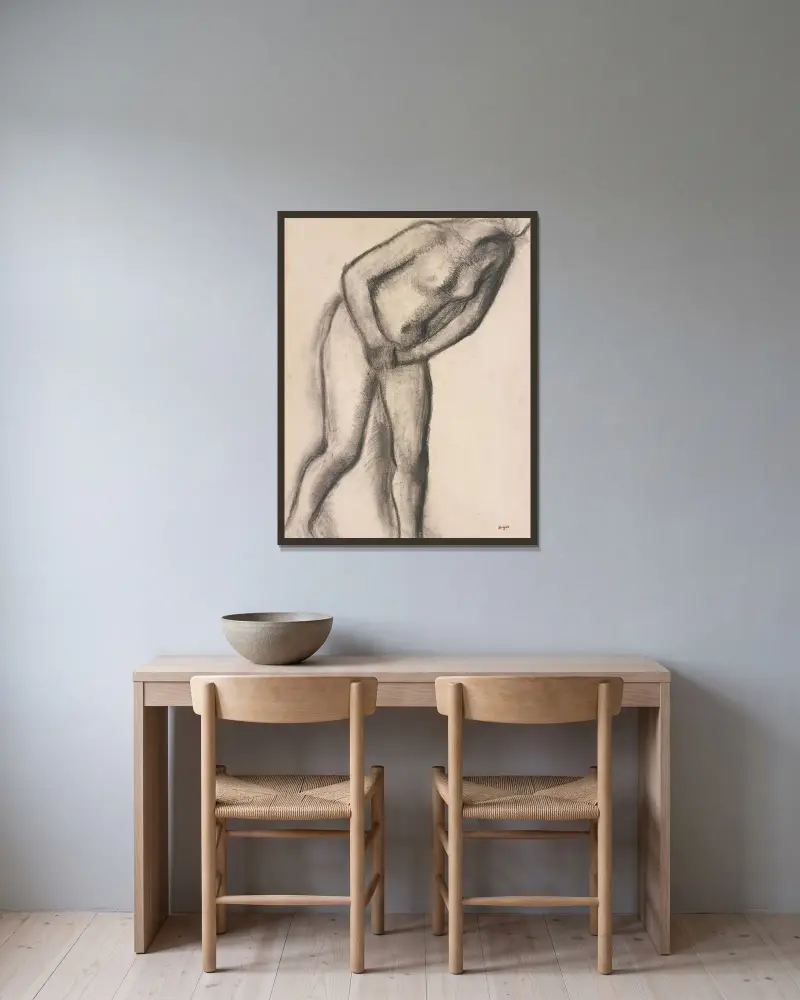 Étude de nu – nr 1 av Edgar Degas inramad på en vägg