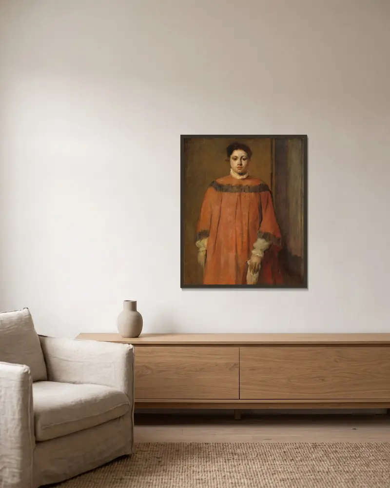 Dívka v červeném, Edgar Degas v rámu na stěně