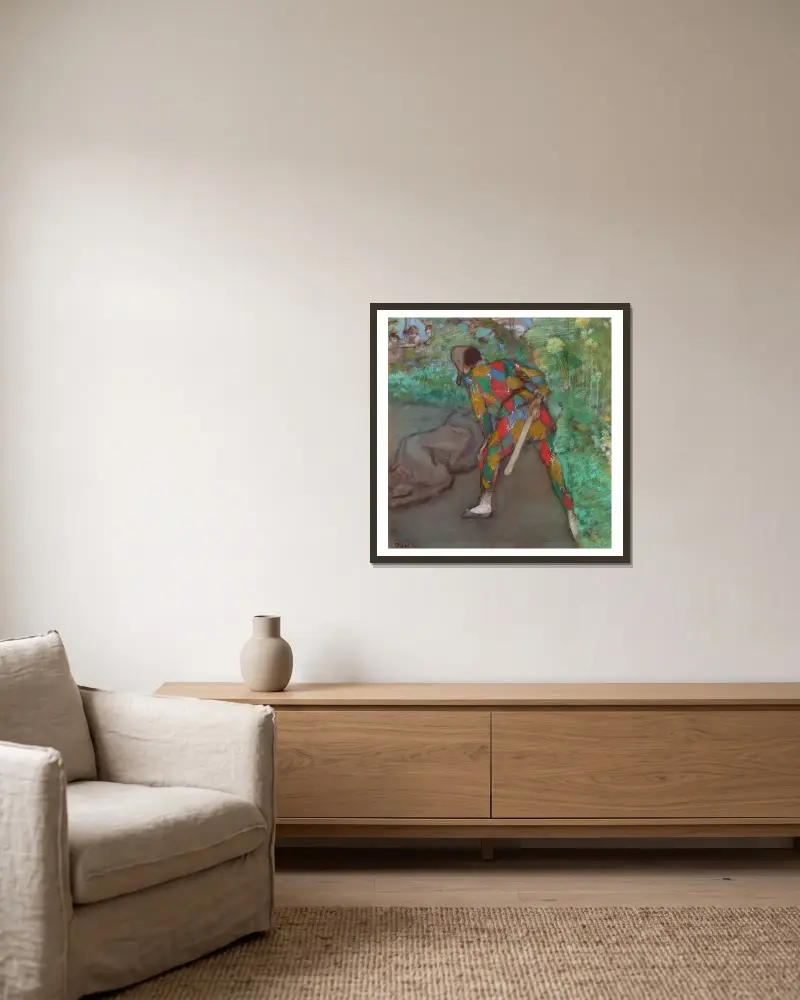 Harlequin av Edgar Degas inramad på en vägg