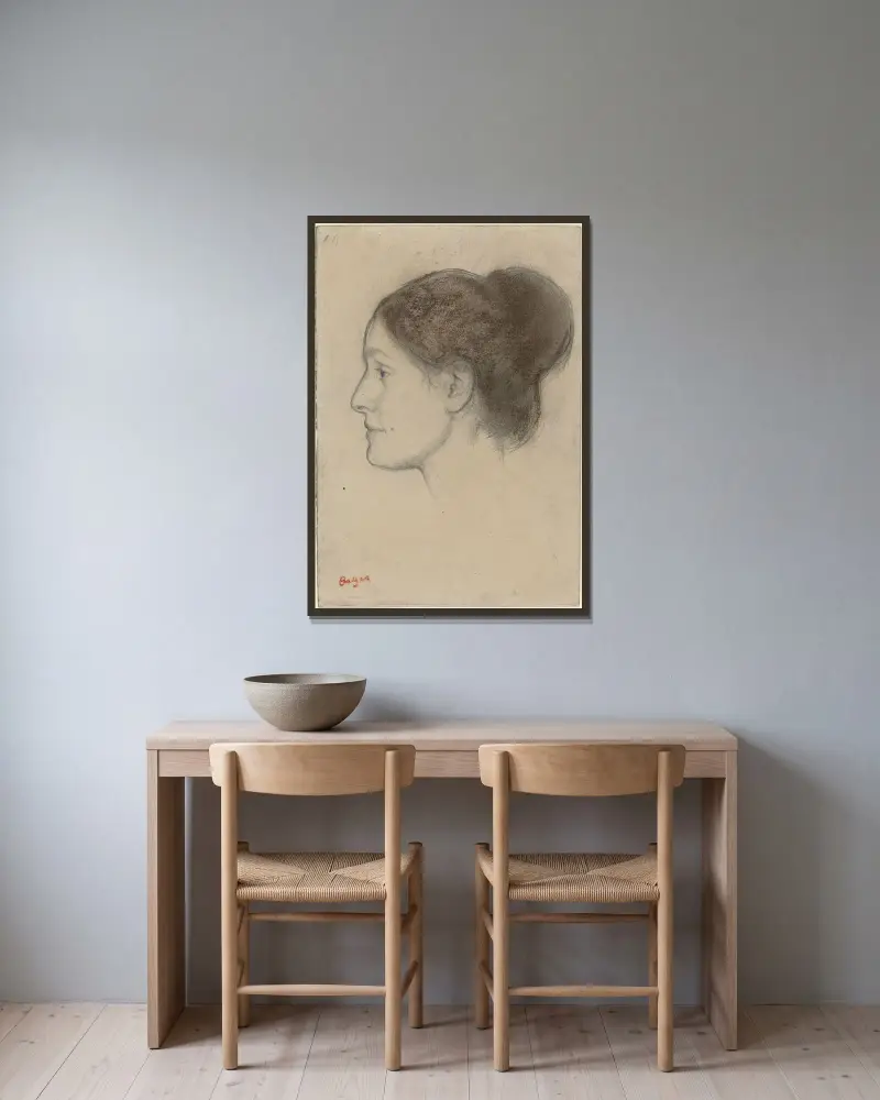 Hortense Valpinçon av Edgar Degas inramad på en vägg