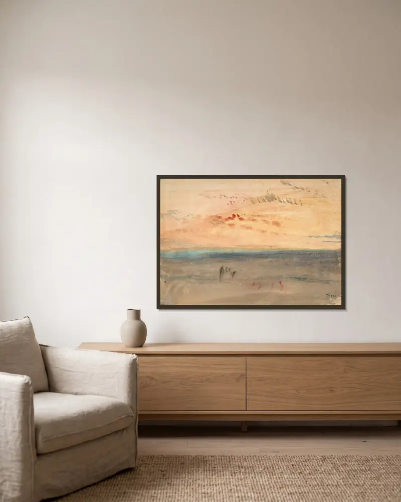 Lichteffekt bei Sonnenuntergang am Meer von Edgar Degas gerahmt an einer Wand