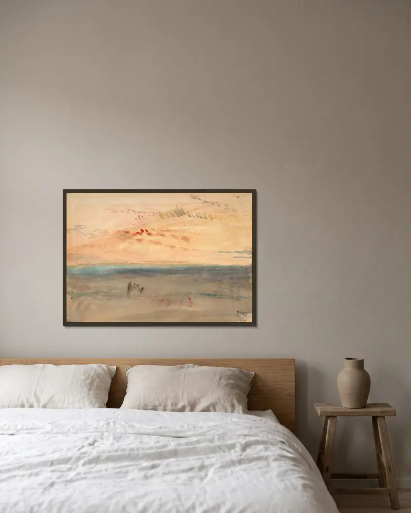 Lichteffekt bei Sonnenuntergang am Meer von Edgar Degas gerahmt an einer Wand