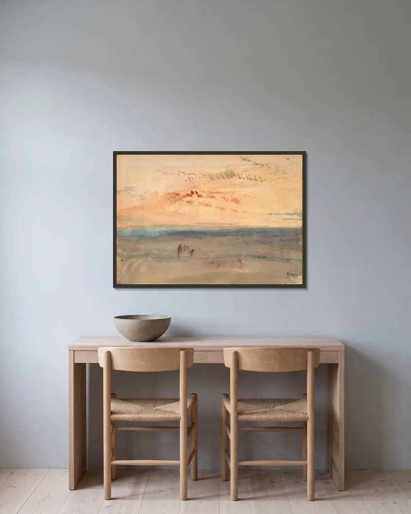 Lichteffekt bei Sonnenuntergang am Meer von Edgar Degas gerahmt an einer Wand