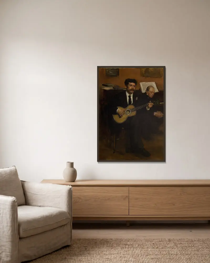 Lorenzo Pagans och Auguste De Gas av Edgar Degas inramad på en vägg