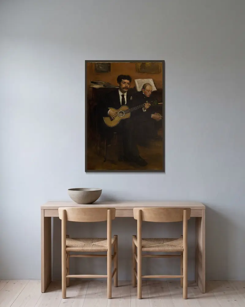 Lorenzo Pagans och Auguste De Gas av Edgar Degas inramad på en vägg