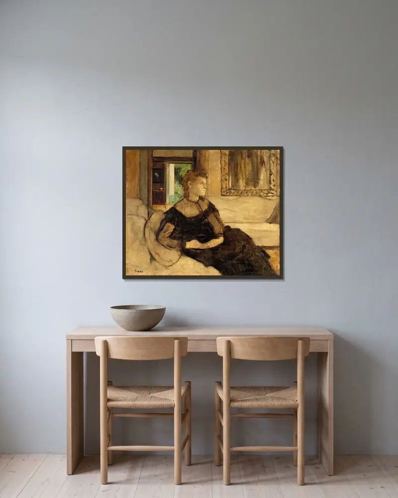 Madame Théodore Gobillard (Yves Morisot, 1838–1893) av Edgar Degas inramad på en vägg
