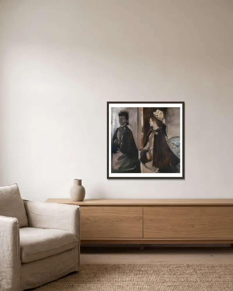 Mrs Jeantaud i spegeln av Edgar Degas inramad på en vägg