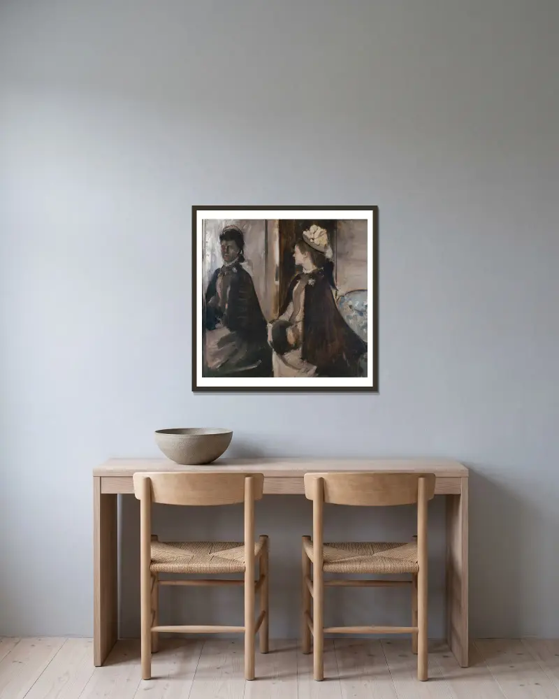 Mrs Jeantaud i spegeln av Edgar Degas inramad på en vägg