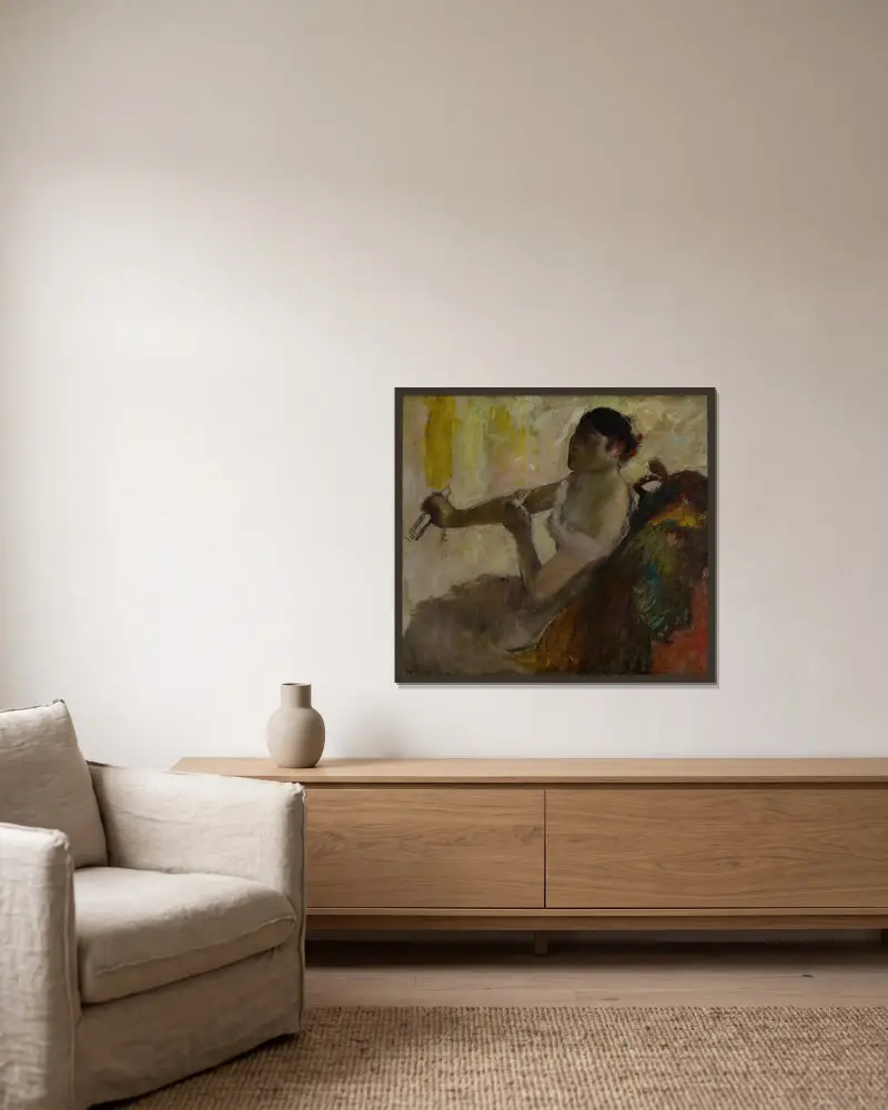Portrait de Mlle Rose Caron (Portrait of Rose Caron) av Edgar Degas inramad på en vägg