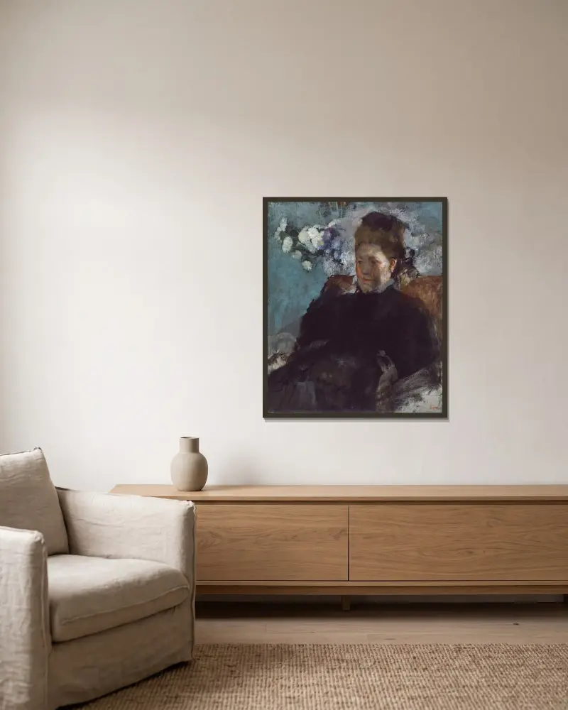 Porträtt av en kvinna av Edgar Degas inramad på en vägg