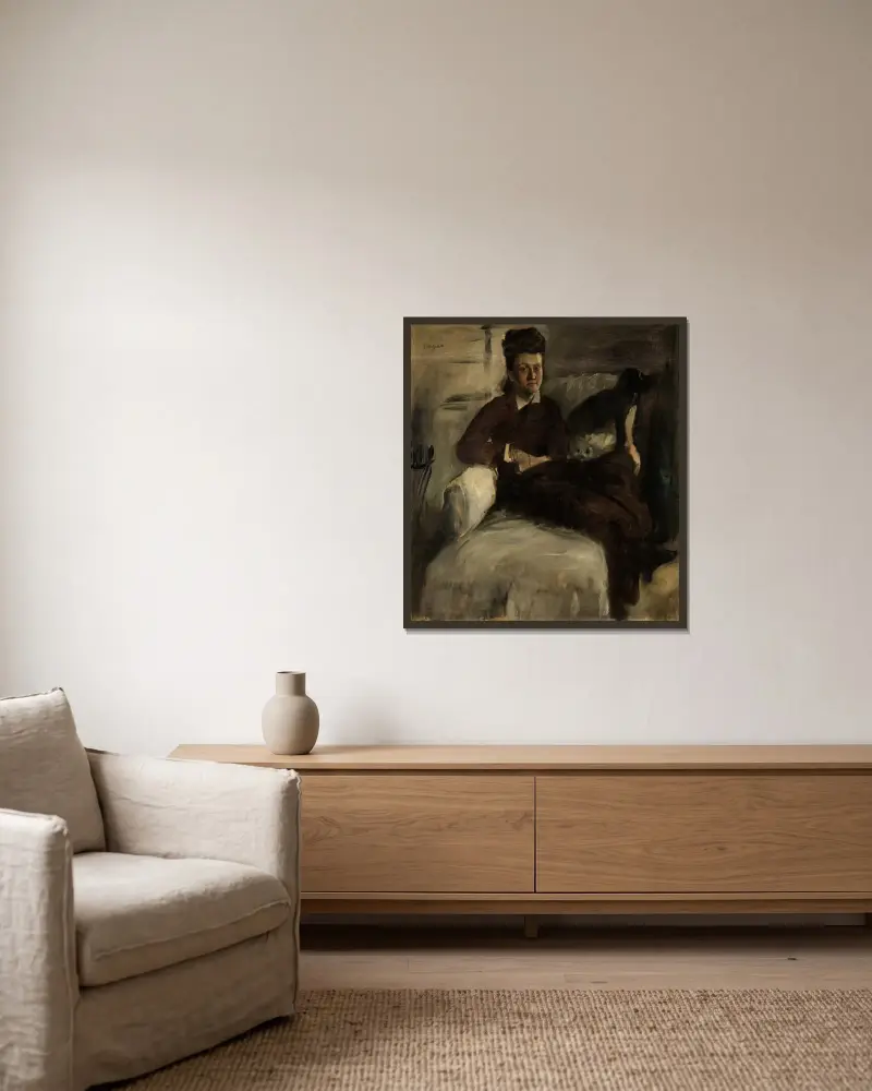 Portrét madame Jeantaudové, Edgar Degas v rámu na stěně