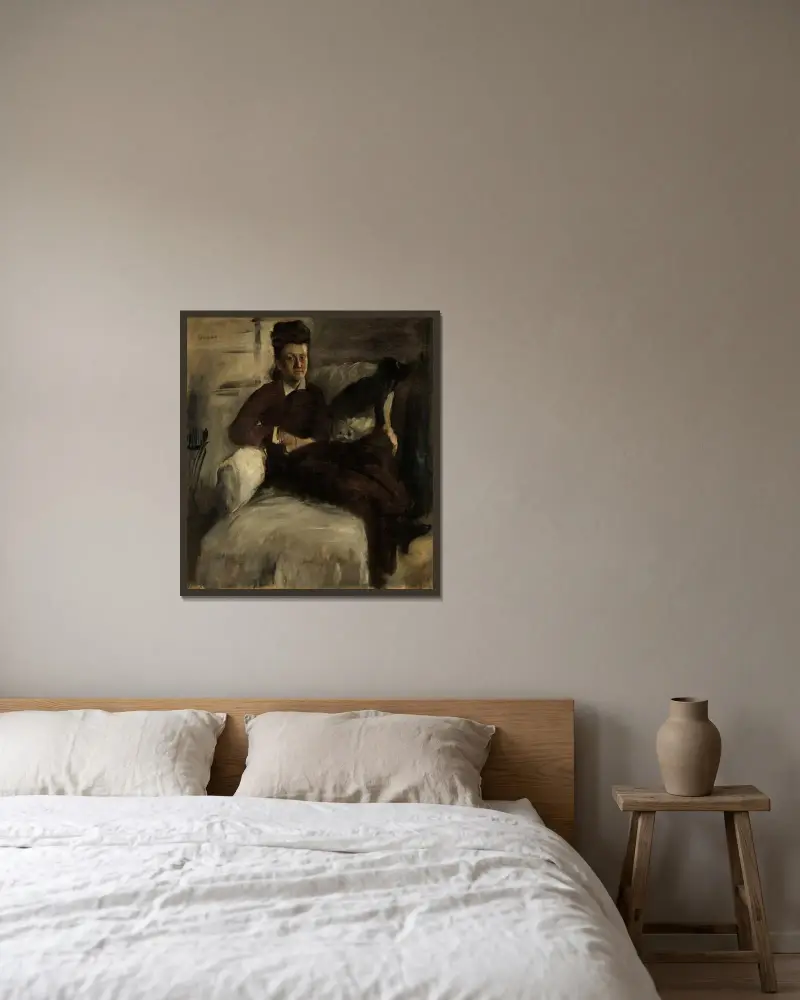 Portrét madame Jeantaudové, Edgar Degas v rámu na stěně